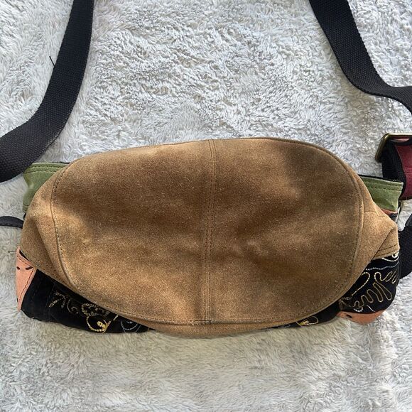 Lucky Brand Vintage Embroidered Flower Boho Bucket Tote Bag Crossbody Cowhide - Picture 3 of 11